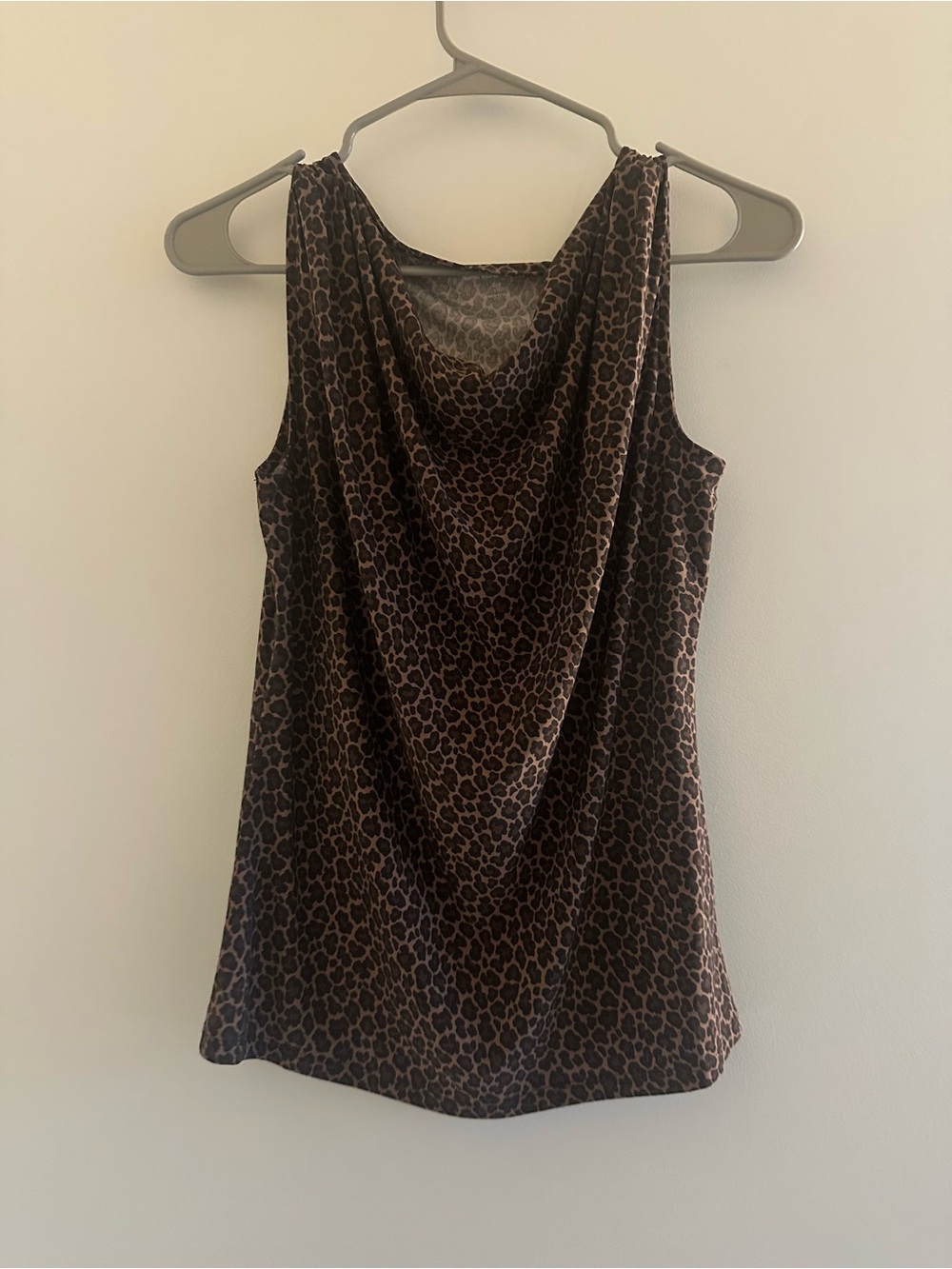 Lands End Sleeveless Brown Leopard Print Cowl Neck Top